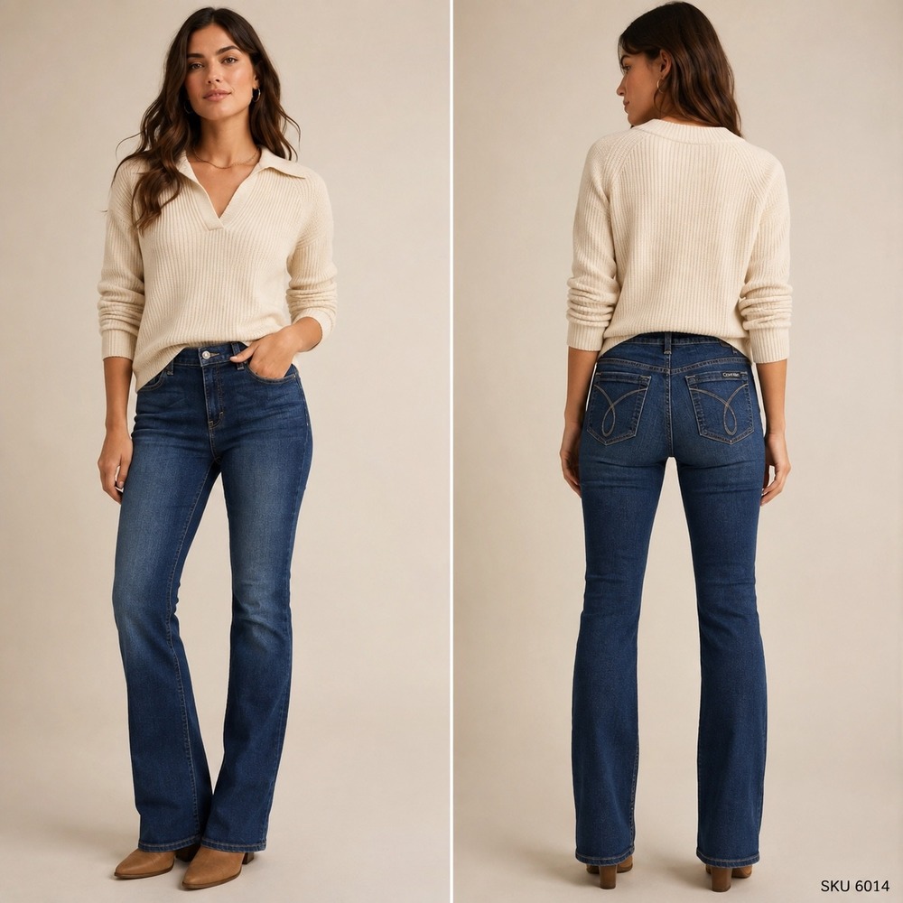 Calvin Klein Jeans Women 12 Dark Wash High Rise Flare Stretch Denim 0420